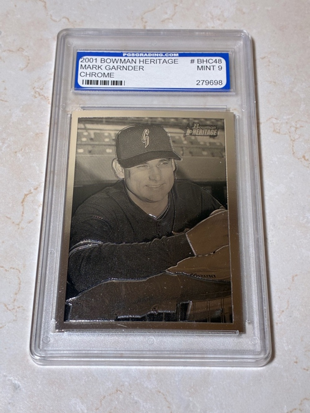 2001 Bowman Heritage Mark Gardner Chrome Baseball Card - graded 9